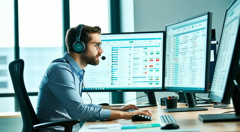 Freight broker dispatcher manually searching load boards on multiple screens