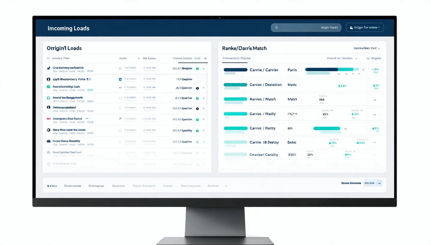 Loadwyre broker dashboard showing incoming loads being auto-matched to ranked carrier list in real time